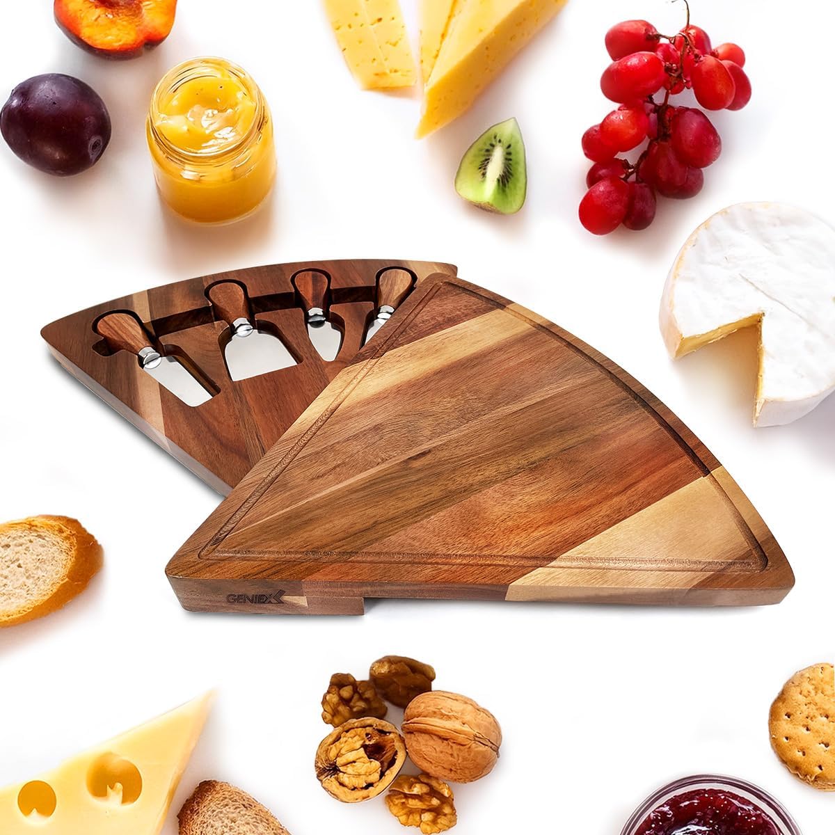 Acacia Wood Cheese and Charcuterie Boards with Knife Set